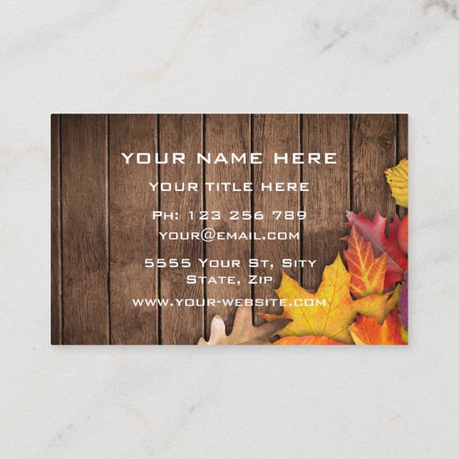 Autumn Leaves on Wood Business Card Template (Back)