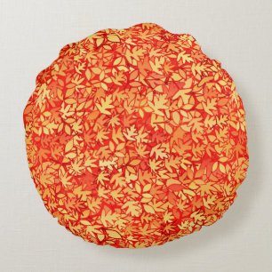 Autumn leaves, orange and gold round pillow