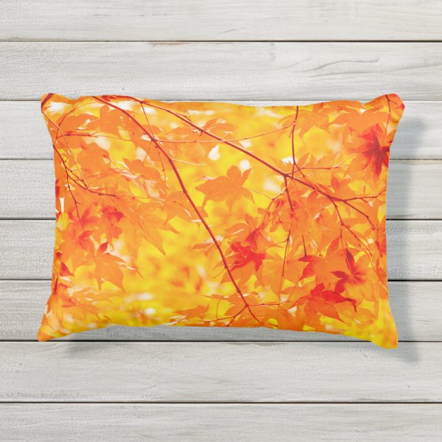 Autumn Leaves Orange Outdoor Accent Pillow (Back)
