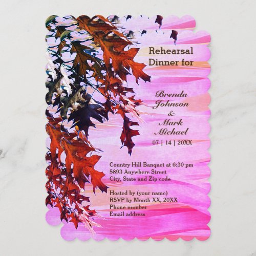 Autumn Leaves Orange Pink Swirl Rehearsal Dinner Invitation