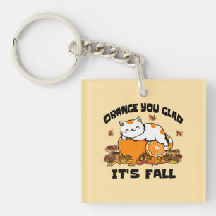Autumn Leaves Orange You Glad It's Fall Funny Cat Keychain