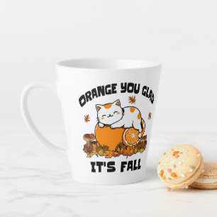 Autumn Leaves Orange You Glad It's Fall Funny Cat Latte Mug