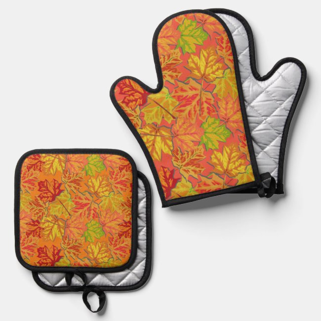 Autumn Leaves Oven Mitt & Pot Holder Set