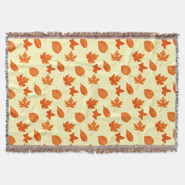 Autumn leaves - pale yellow and orange throw blanket (Front)