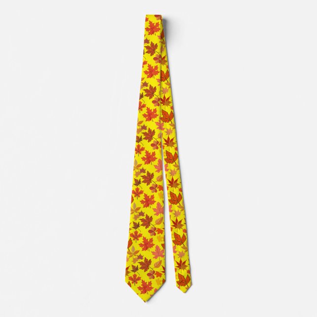 Autumn Leaves Pattern 01x4b B Yellow BG Neck Tie (Front)