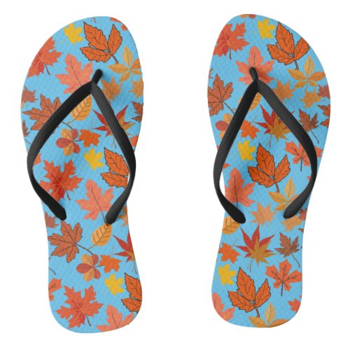 Autumn Leaves Pattern 01x4b L Blue BG Flip Flops