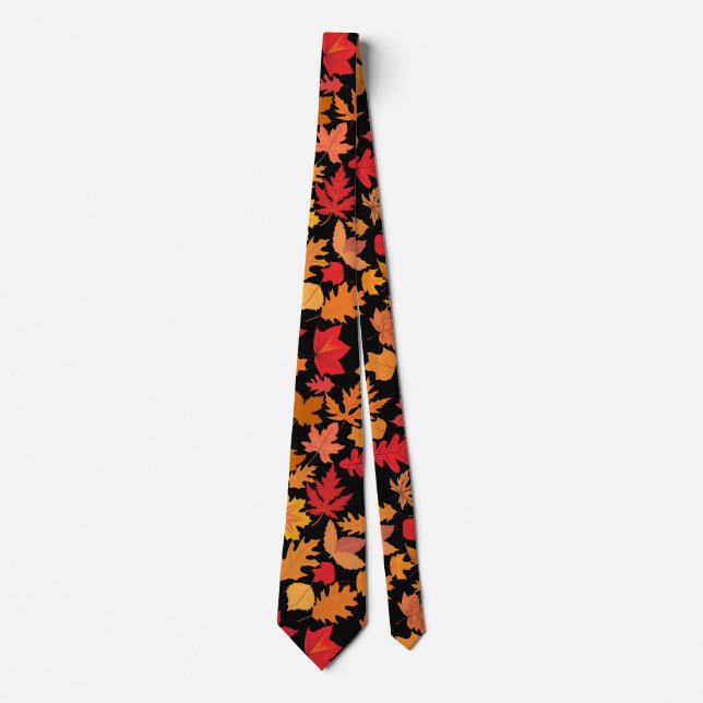 Autumn leaves pattern 02 Black BG Neck Tie (Front)