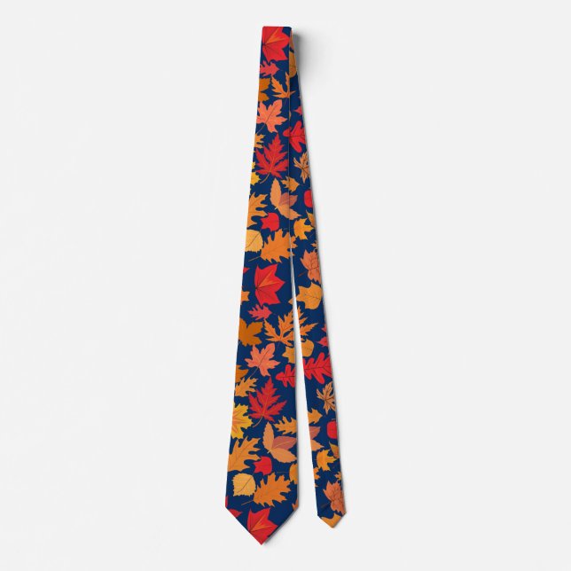 Autumn leaves pattern 02 D Blue BG Neck Tie (Front)