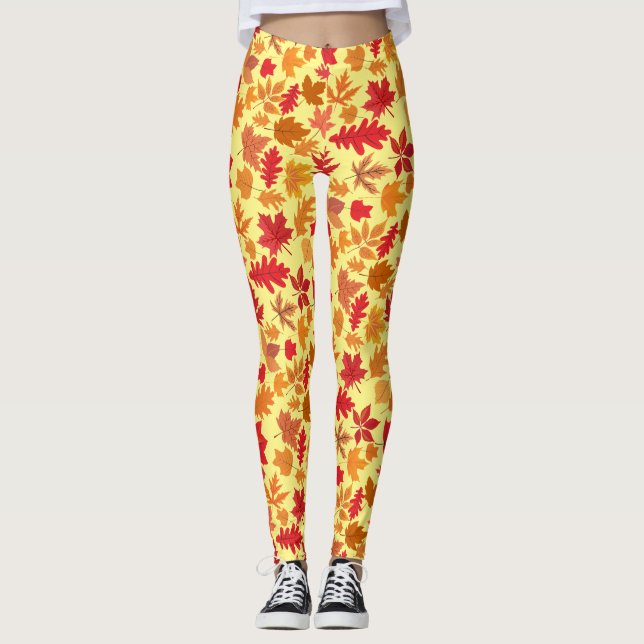 Autumn leaves pattern 02 L Yellow BG Leggings (Front)