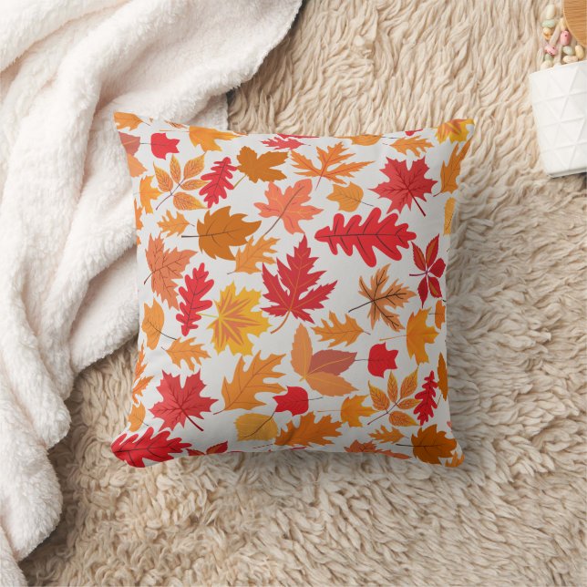 Autumn leaves pattern 02 Offwhite BG Throw Pillow (Blanket)