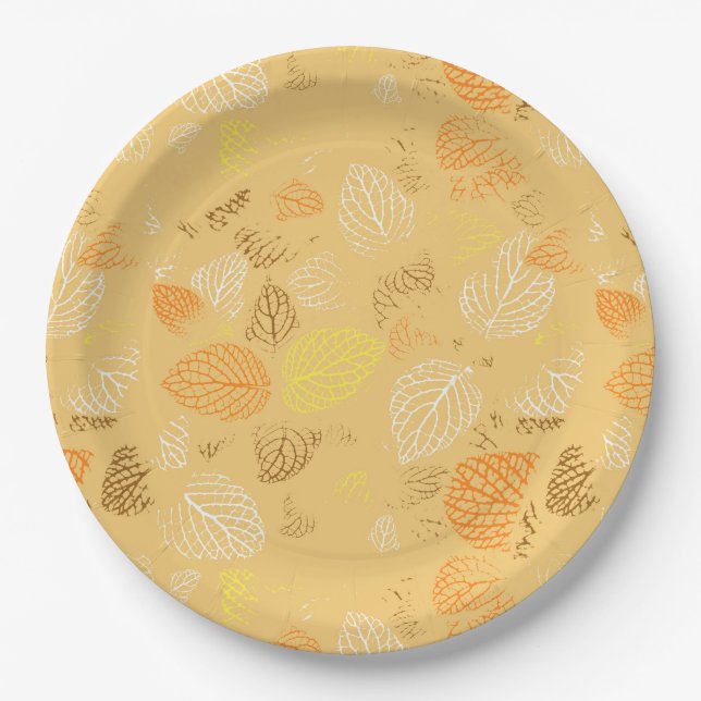Autumn, Leaves Pattern 4 Paper Plates (Front)