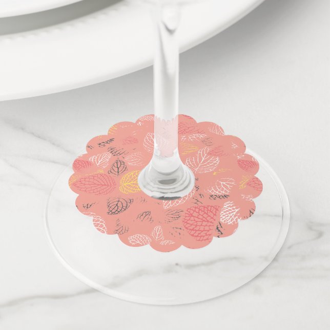Autumn Leaves Pattern 5 Wine Glass Tag (Close Up)