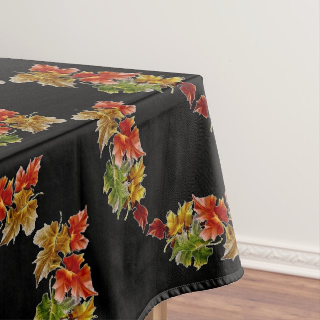 Autumn Leaves Pattern Black Tablecloth (In Situ)