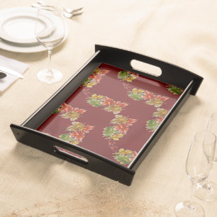 Autumn Leaves Pattern Burgundy Red Serving Tray