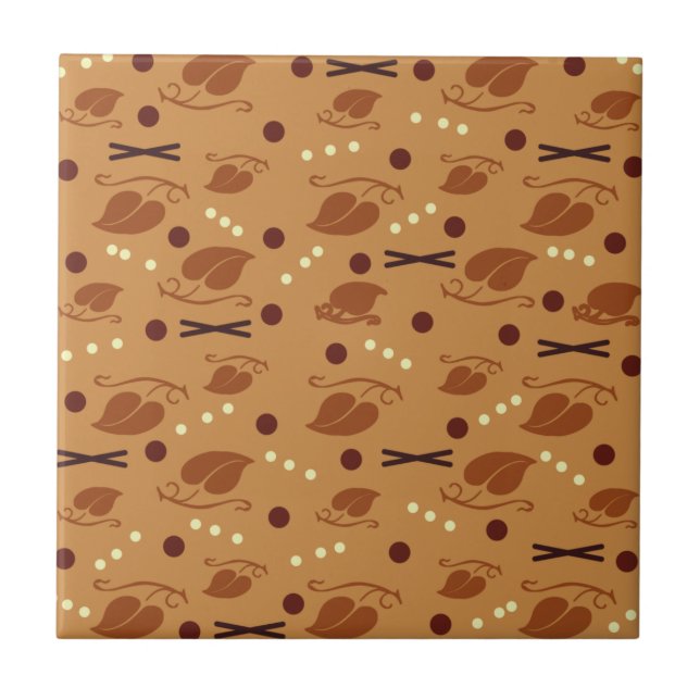Autumn Leaves Pattern Burnt Orange Ceramic Tile (Front)