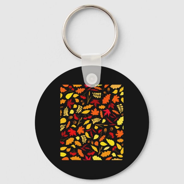 Autumn Leaves Pattern Fall Design Acorns Wheat  Keychain (Front)