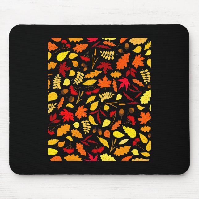 Autumn Leaves Pattern Fall Design Acorns Wheat  Mouse Pad (Front)