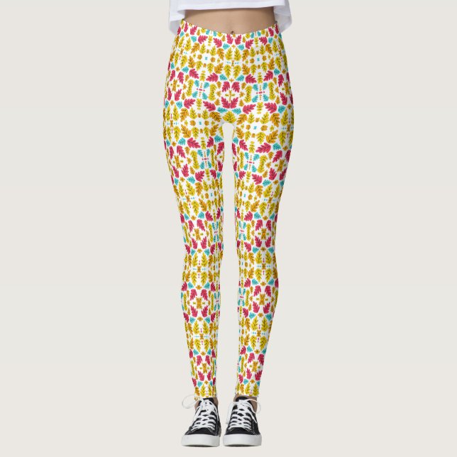 Autumn Leaves Pattern, Fall Leaves Pattern Leggings (Front)