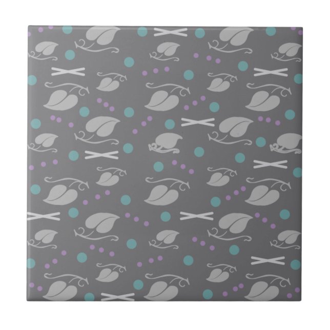 Autumn Leaves Pattern Gray Colorful Ceramic Tile (Front)