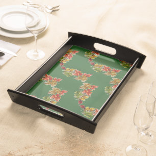 Autumn Leaves Pattern Green Serving Tray