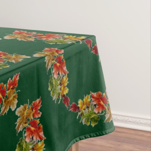Autumn Leaves Pattern Green Tablecloth