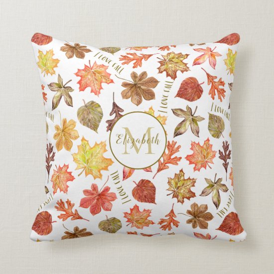 autumn leaves pattern I love fall custom monogram Throw Pillow