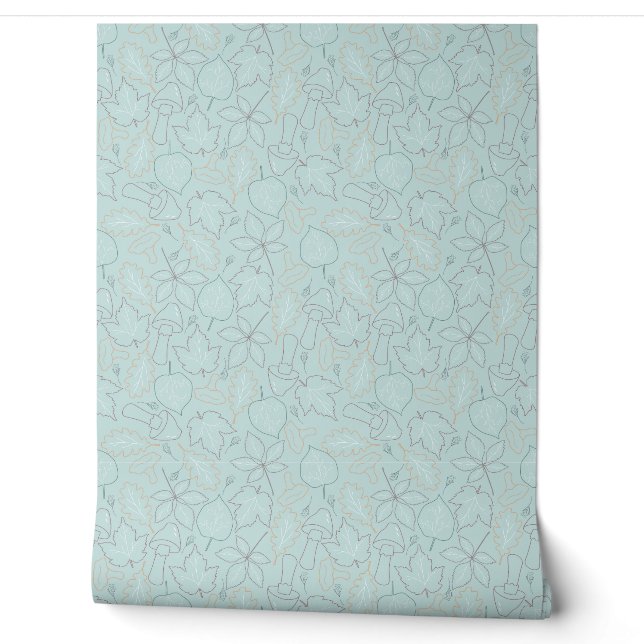 autumn leaves pattern line art wallpaper  (Unrolling)