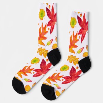 Autumn Leaves Pattern Socks by BlayzeInk at Zazzle