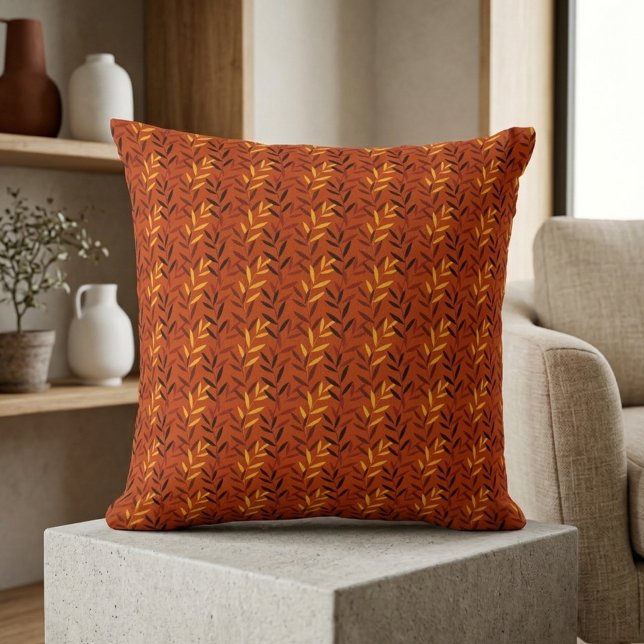 Autumn Leaves Pattern - Warm Fall Foliage Design Throw Pillow (Creator Uploaded)