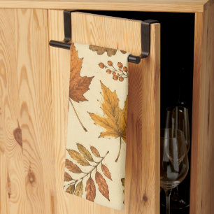 Autumn Leaves Pattern Watercolor Fall Foliage Kitchen Towel