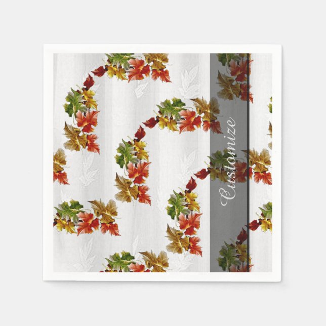 Autumn Leaves Pattern White Napkins (Front)