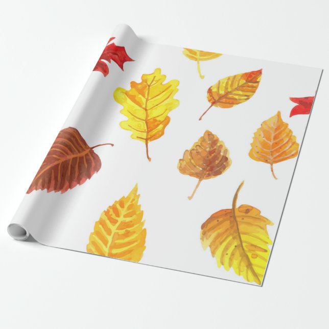 Autumn leaves pattern wrapping paper (Unrolled)