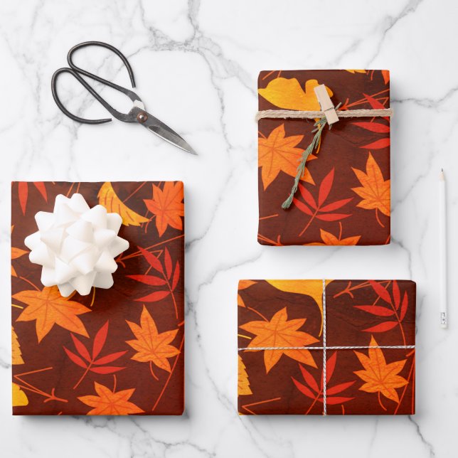Autumn Leaves Pattern Wrapping Paper Sheets (Front)