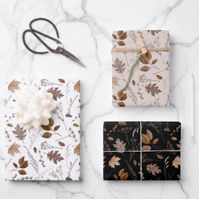Autumn Leaves Pattern Wrapping Paper Sheets (Front)