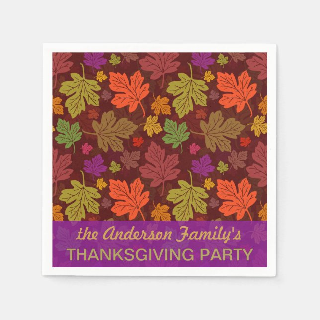 Autumn Leaves Personalized Fall Thanksgiving Party Napkins (Front)