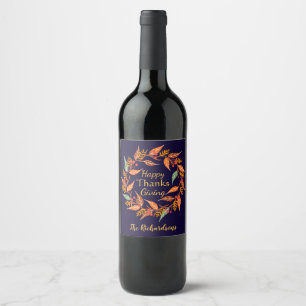 Autumn Leaves Personalized Happy Thanksgiving Wine Label