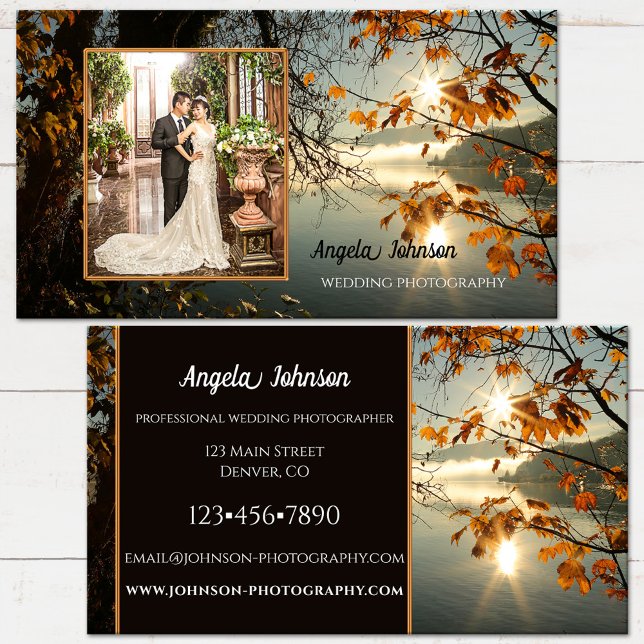 Autumn Leaves Photographer Business Card (Autumn leaves business card featuring your own photo - wedding photographer)