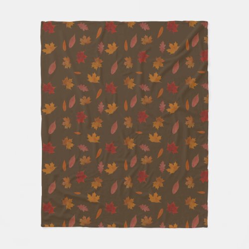 Autumn Leaves Photographic on Brown Custom Color Fleece Blanket