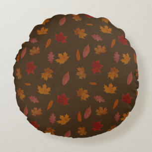 Autumn Leaves Photographic on Brown Custom Color Round Pillow