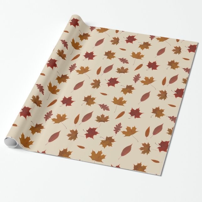 Autumn Leaves Photographic on Cream Custom Color Wrapping Paper (Unrolled)
