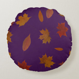 Autumn Leaves Photographic on Custom Color Round Pillow