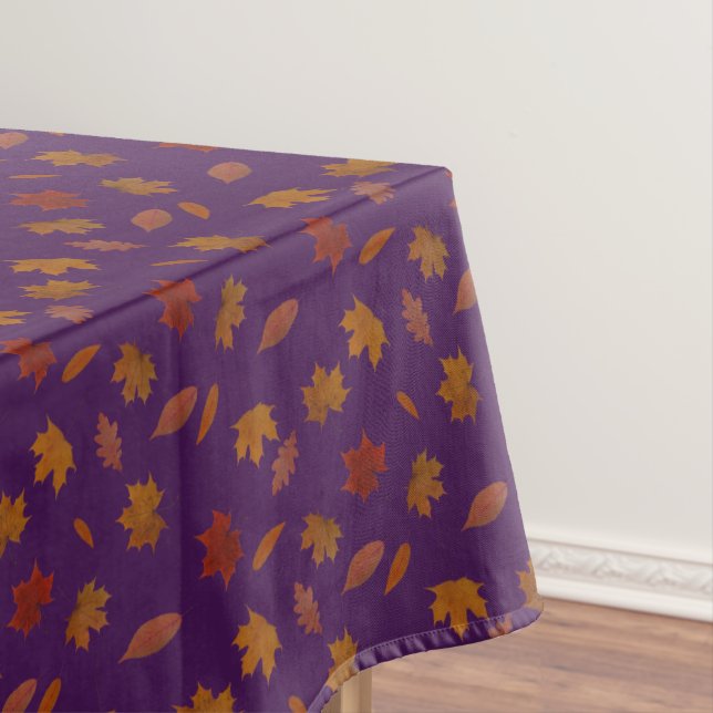 Autumn Leaves Photographic on Purple Custom Color Tablecloth (In Situ)