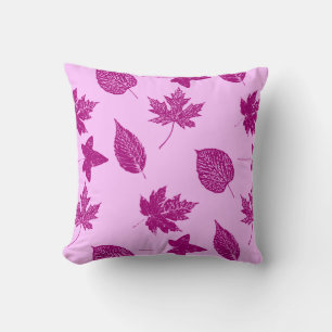 Autumn leaves - plum and orchid pink throw pillow