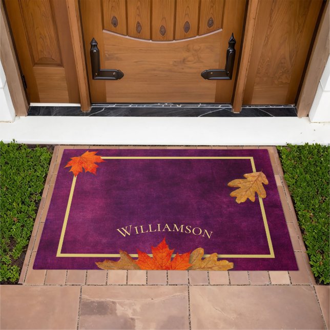 Autumn Leaves Plum Personalized Doormat (Outdoor)