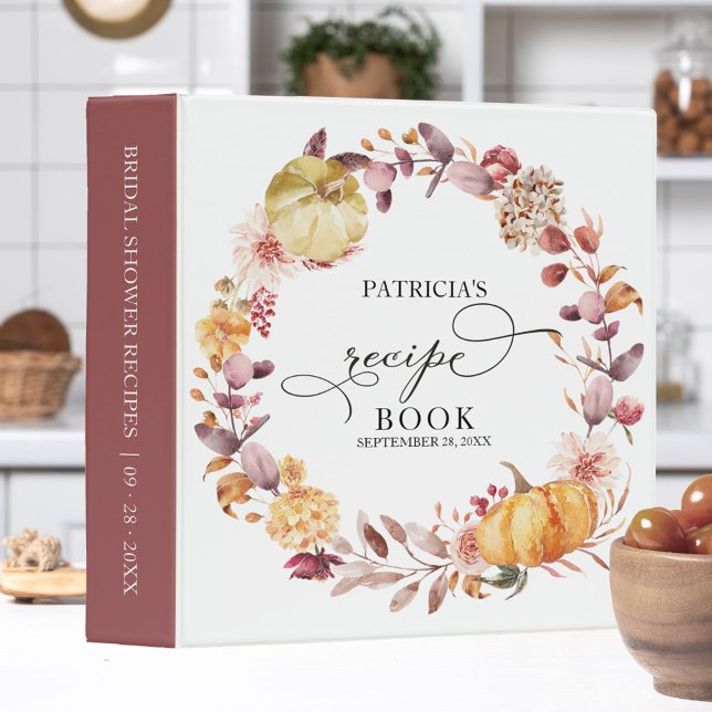 Autumn Leaves Pumpkin Bridal Shower Recipe Book 3 Ring Binder (Creator Uploaded)