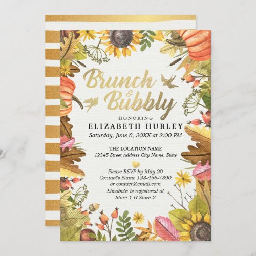 Autumn Leaves Pumpkin Brunch Bubbly Bridal Shower Invitation