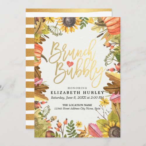 Autumn Leaves Pumpkin Brunch Bubbly Bridal Shower Invitation