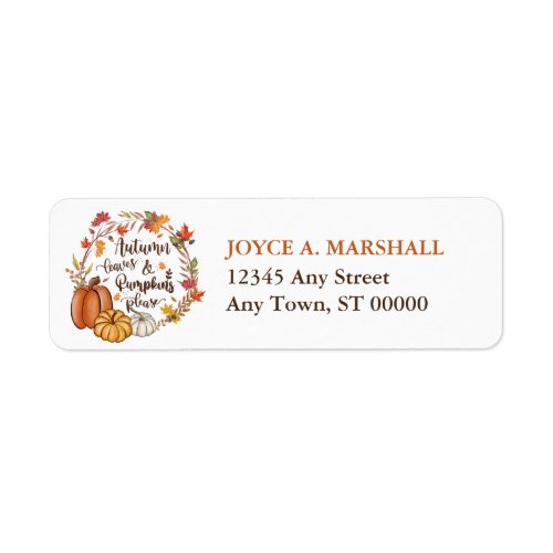 Autumn Leaves Pumpkin Circle Return Address Label