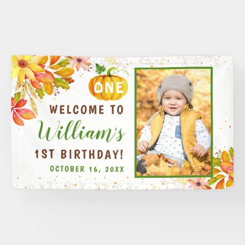 Autumn Leaves Pumpkin Fall  Birthday Photo Welcome Banner