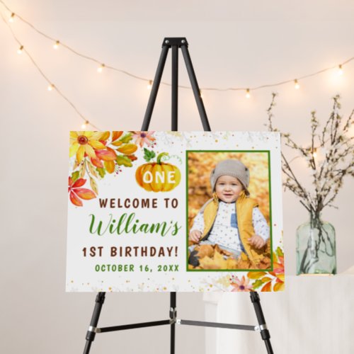 Autumn Leaves Pumpkin Fall Birthday Photo Welcome  Foam Board